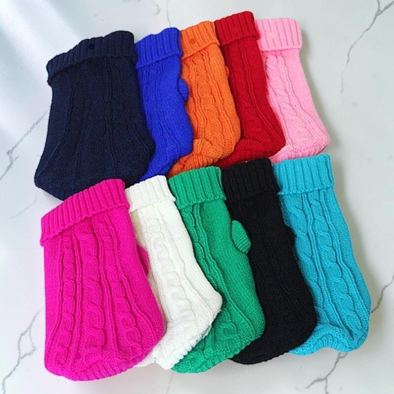 Furvana collection of colorful cable knit pet sweaters in various bright shades for dogs