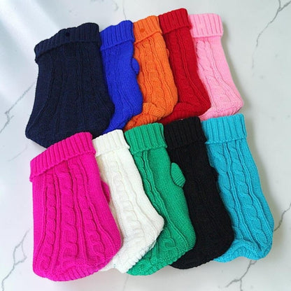 Furvana collection of colorful cable knit pet sweaters in various bright shades for dogs