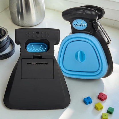 Furvana portable dog waste poop picker tool in blue and black plastic with a compact, foldable design for easy cleanup.