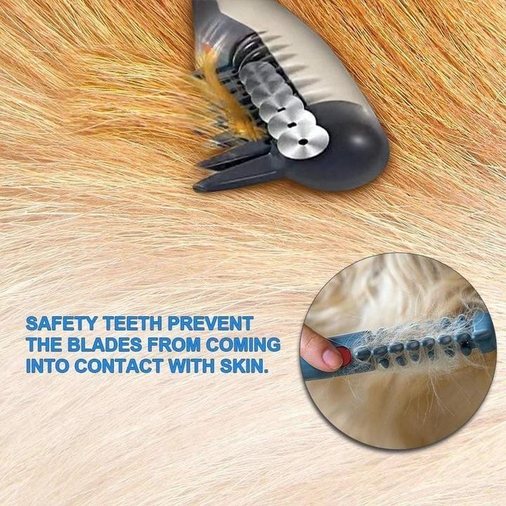 Furvana electric pet grooming comb with safety teeth and hidden rotating blades detangling thick orange fur