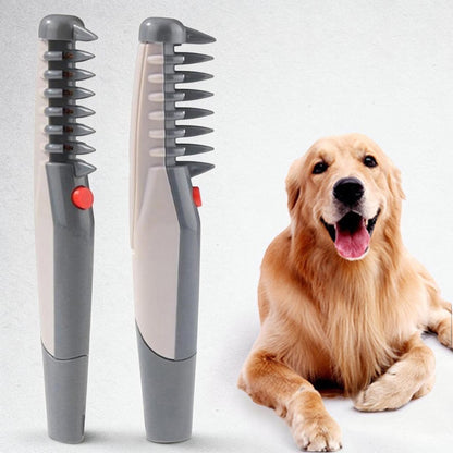 Furvana electric pet grooming comb with rounded safety teeth and a red activation button for painless fur detangling
