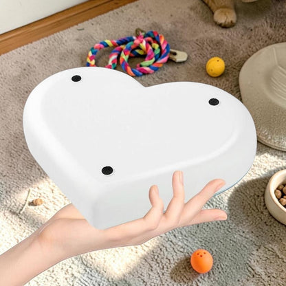 Furvana 2-in-1 pet feeder station base showing the heart-shaped white ABS resin design with non-slip bottom pads