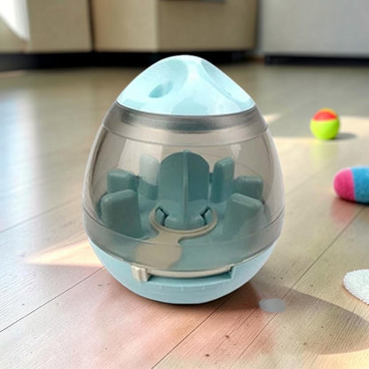 Furvana interactive treat ball toy in light blue with a transparent center for dispensing dry pet food and kibble.