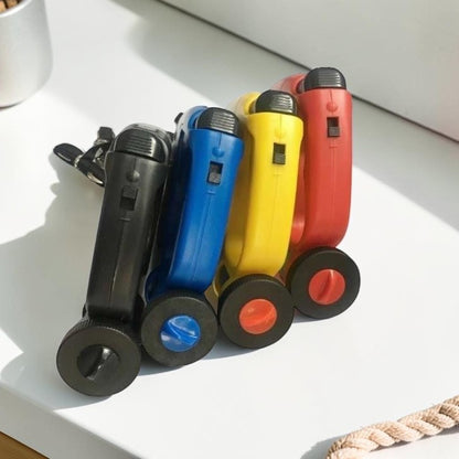 Furvana LED retractable dog leashes in black, blue, yellow, and red with ergonomic handles and built-in lights.