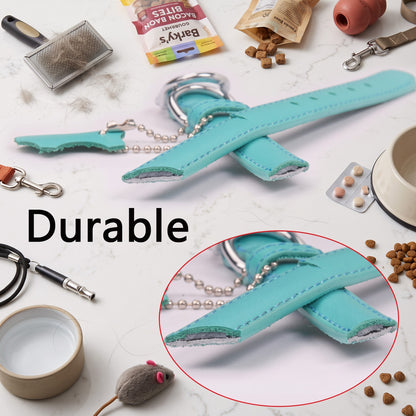Furvana light blue genuine leather dog collar featuring durable stainless steel hardware and a double D-ring design.