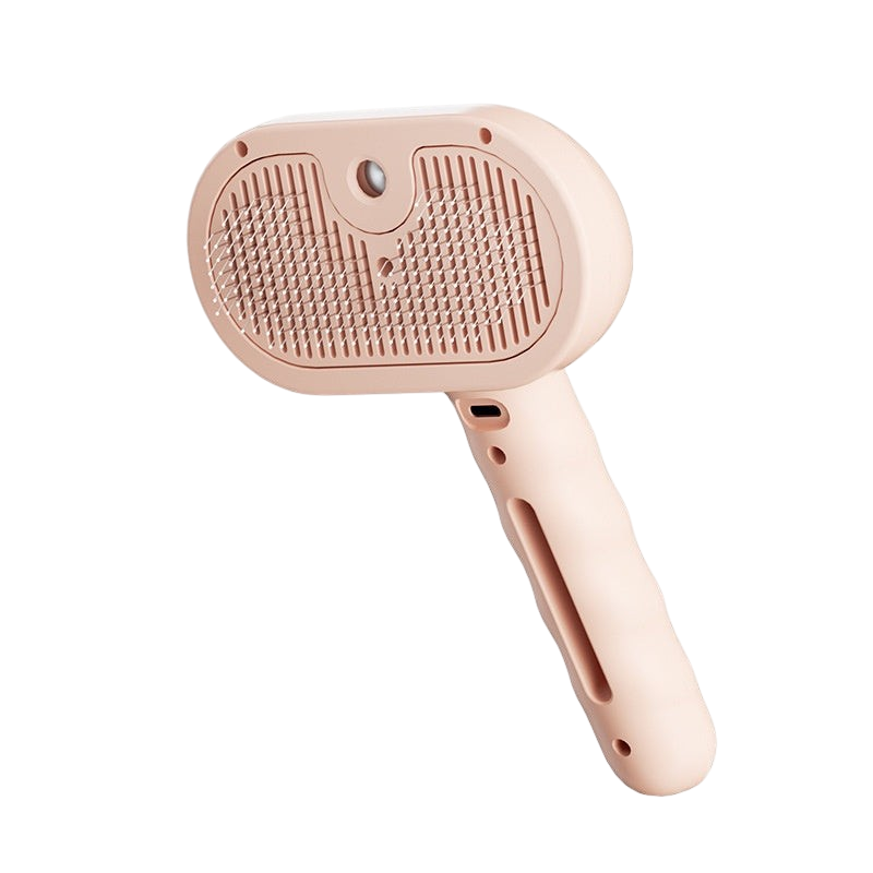 Furvana 3-in-1 steam pet brush in light pink with soft bristles for grooming cats and small pets