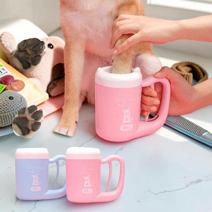 Furvana portable dog paw cleaner cup with soft silicone bristles for gentle cleaning of muddy pet paws