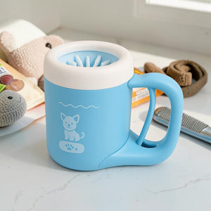 Furvana portable dog paw cleaner cup in light blue with white lid and gentle silicone bristles for pet grooming