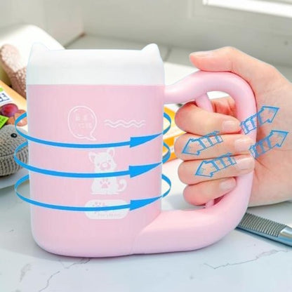 Furvana portable pink dog paw cleaner cup with a handle and cat-ear lid design for gentle 360-degree cleaning