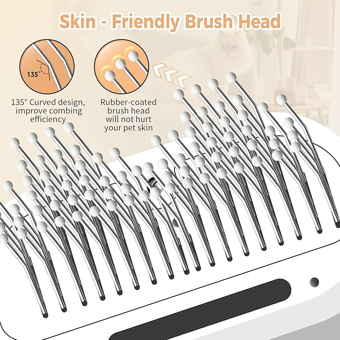 Furvana steam cat brush head featuring 135-degree curved, rubber-tipped bristles for gentle, skin-friendly grooming.