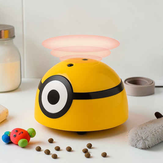 Furvana yellow smart escaping pet toy with flashing LED lights and a cute character design for interactive play